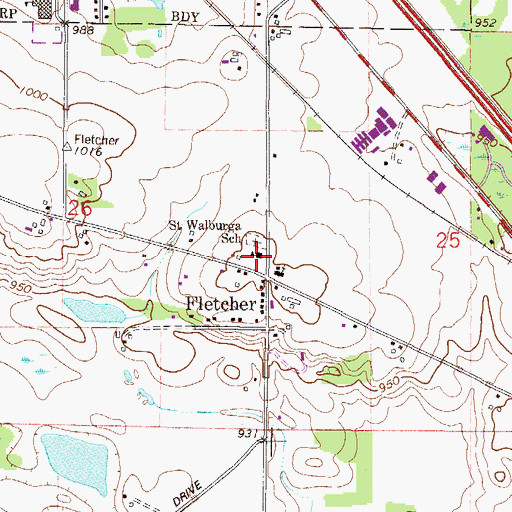 Topographic Map of Saint Walburga School, MN