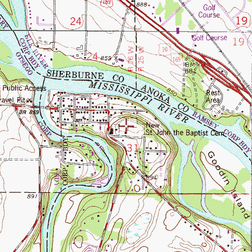 Topographic Map of New Saint John the Baptist Cemetery, MN