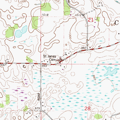 Topographic Map of Saint Janes Cemetery, MN