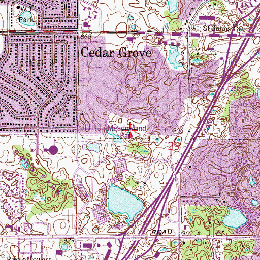 Topographic Map of Meadowland Park, MN