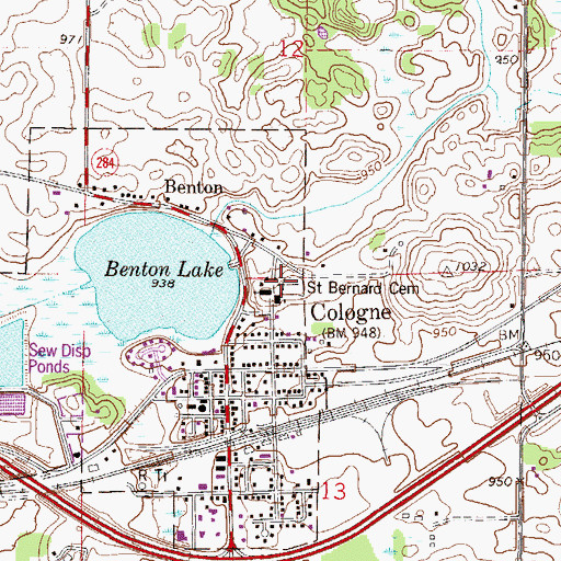 Topographic Map of Saint Bernard Cemetery, MN
