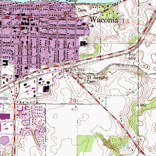 Topographic Map of Saint Josephs Cemetery, MN