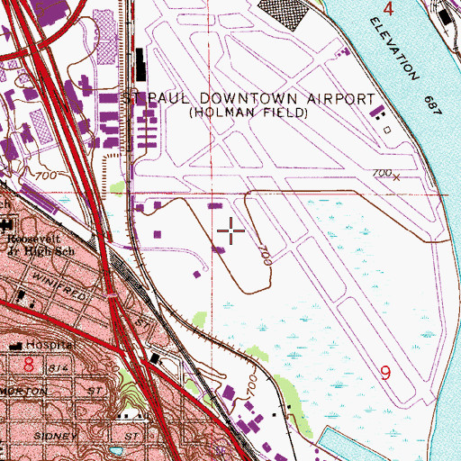 Topographic Map of St Paul Downtown Airport Holman Field, MN
