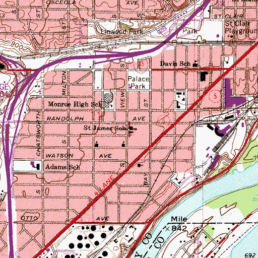 Topographic Map of Saint James School, MN
