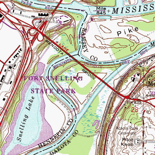 Topographic Map of Fort Snelling State Park, MN