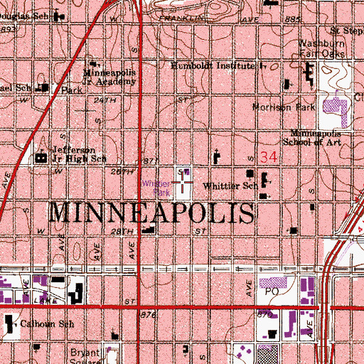 Topographic Map of Whittier Park, MN