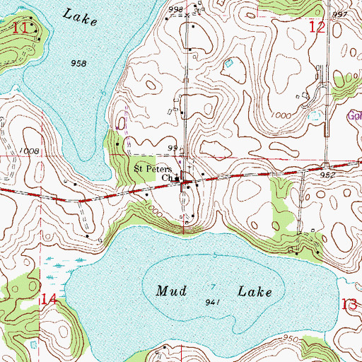 Topographic Map of Saint Peters Church, MN