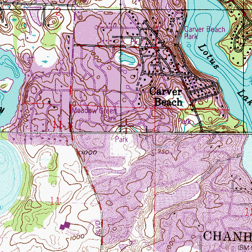 Topographic Map of Meadow Green Park, MN