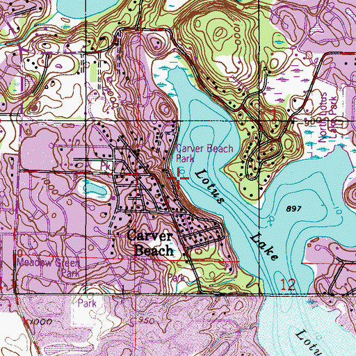 Topographic Map of Carver Beach Park, MN
