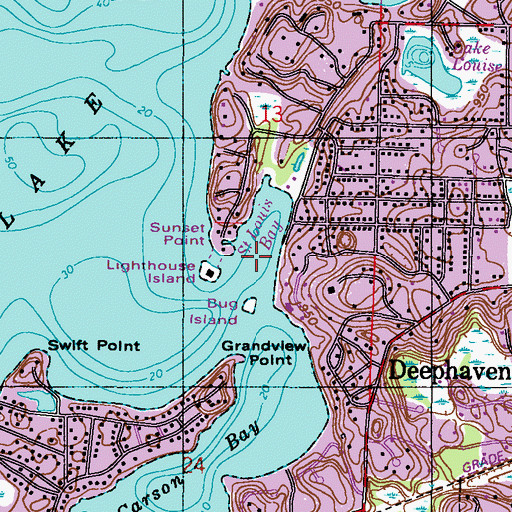 Topographic Map of Saint Louis Bay, MN