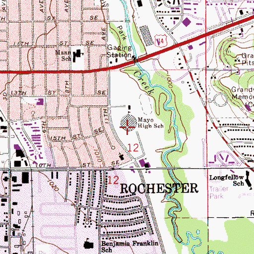 Topographic Map of Mayo High School, MN