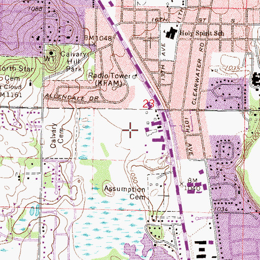 Topographic Map of KFAM Radio Tower, MN