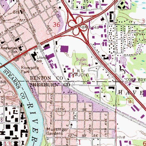 Topographic Map of WJON Radio Tower, MN