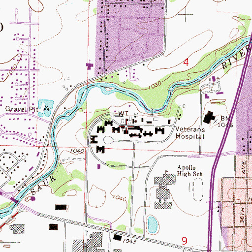 Topographic Map of Saint Cloud Veterans Affairs Health Care System Hospital, MN