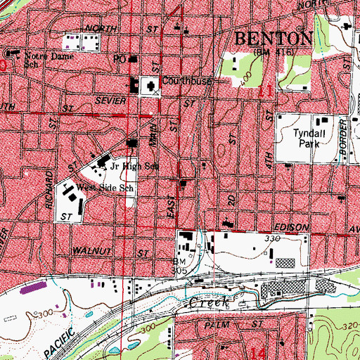 Topographic Map of First Assembly of God Church, AR