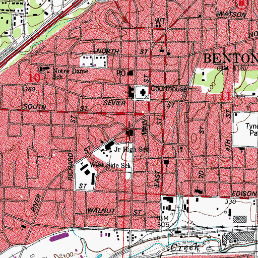 Topographic Map of First Baptist Church, AR