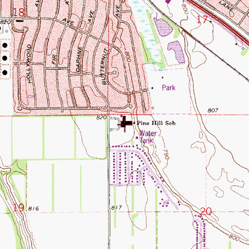 Topographic Map of Pine Hill School, MN