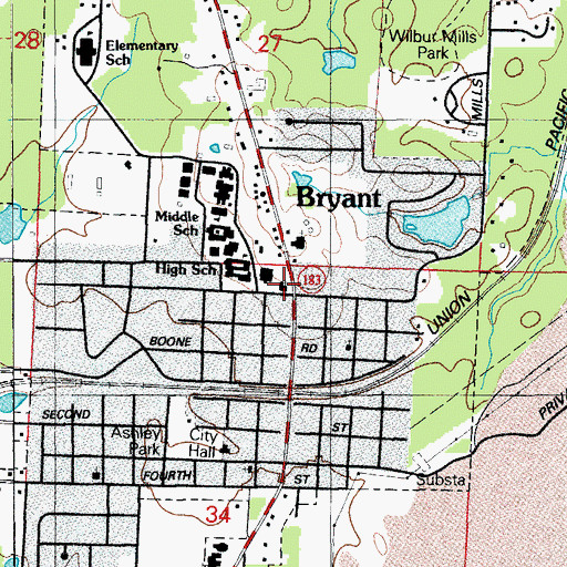 Topographic Map of First Baptist Church, AR