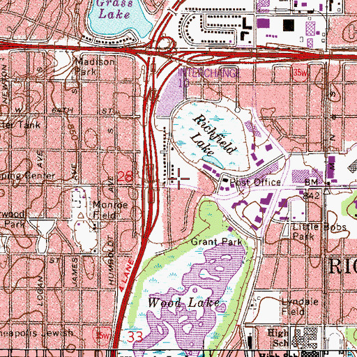 Topographic Map of Wood Lake School (historical), MN