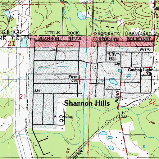 Topographic Map of First Church, AR