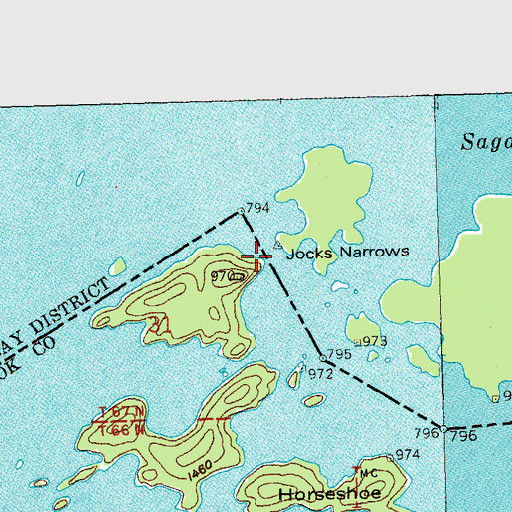 Topographic Map of Jocks Narrows, MN