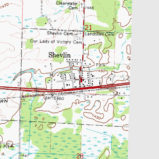 Topographic Map of Shevlin, MN