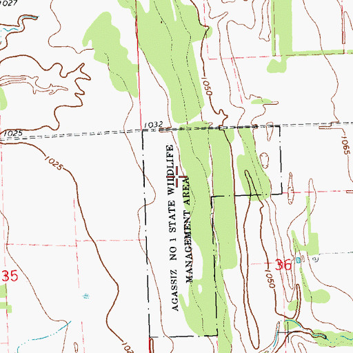 Topographic Map of Agassiz Number 1 State Wildlife Management Area, MN