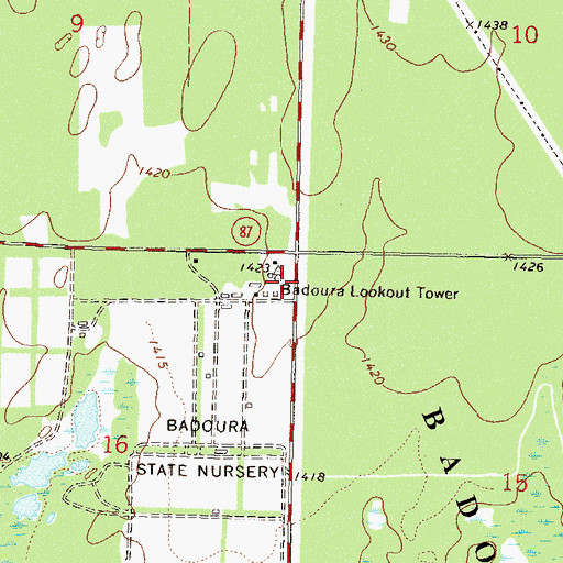 Topographic Map of Badoura Lookout Tower, MN