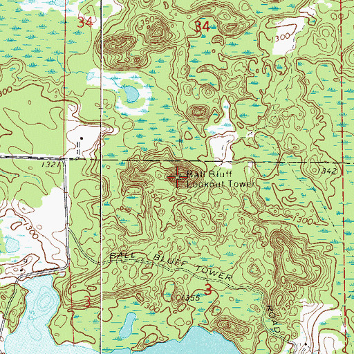Topographic Map of Ball Bluff Lookout Tower, MN