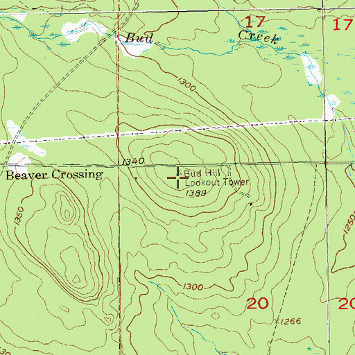 Topographic Map of Bud Hill Lookout Tower, MN