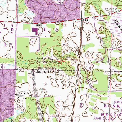 Topographic Map of Bunker Prairie Lookout Tower, MN
