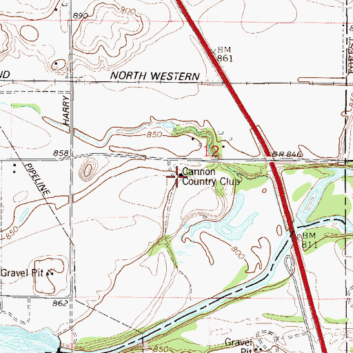 Topographic Map of Cannon Country Club, MN