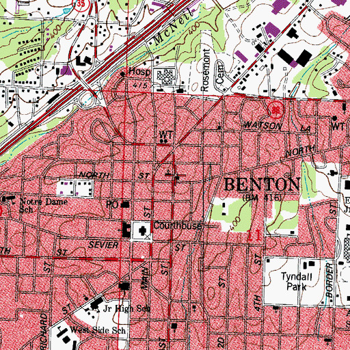 Topographic Map of First Presbyterian Church, AR