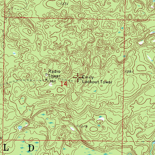 Topographic Map of Emily Lookout Tower, MN