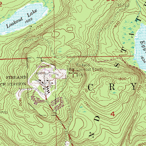 Topographic Map of Finland Lookout Tower, MN