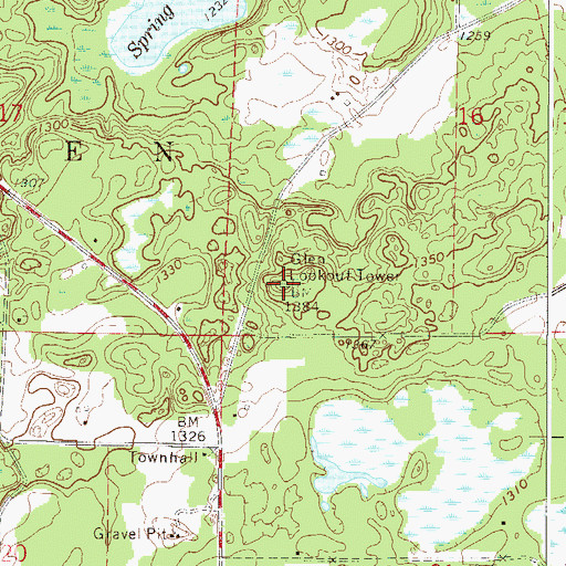 Topographic Map of Glen Lookout Tower, MN