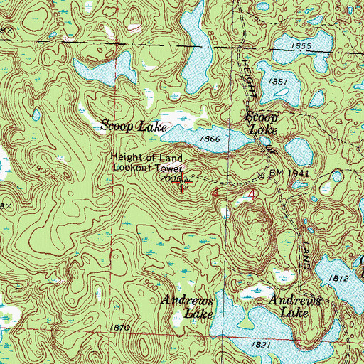 Topographic Map of Height of Land Lookout Tower, MN