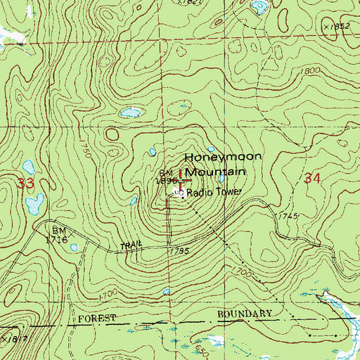 Topographic Map of Honeymoon Lookout Tower, MN