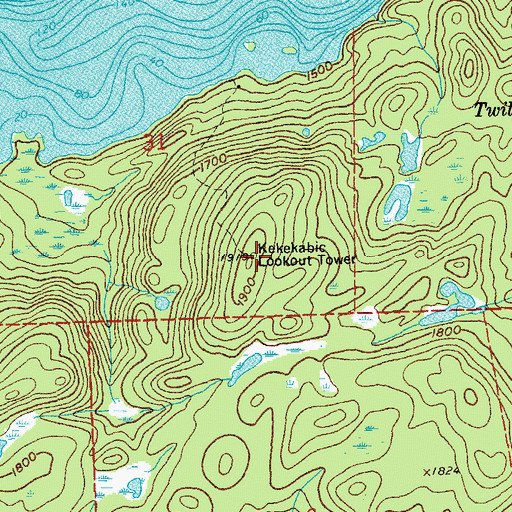 Topographic Map of Kekekabic Lookout Tower, MN