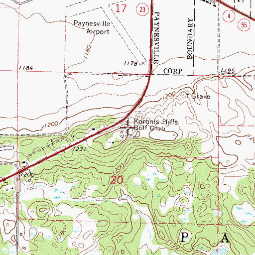 Topographic Map of Koronis Hills Golf Club, MN