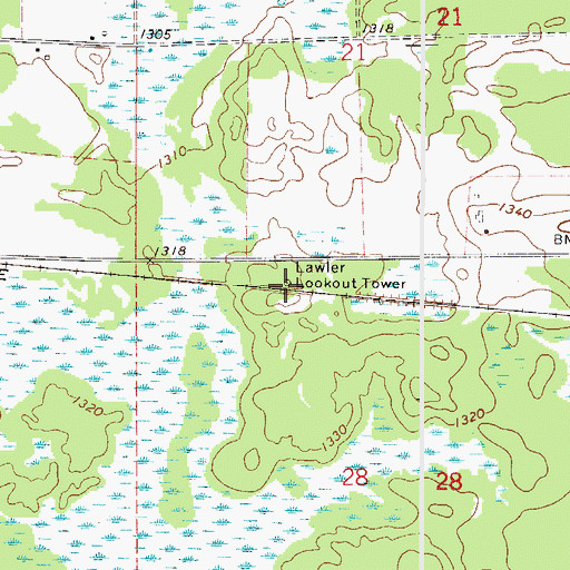 Topographic Map of Lawler Lookout Tower, MN