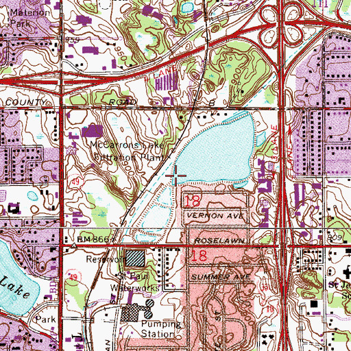 Topographic Map of McCarrons Lake Filtration Plant, MN