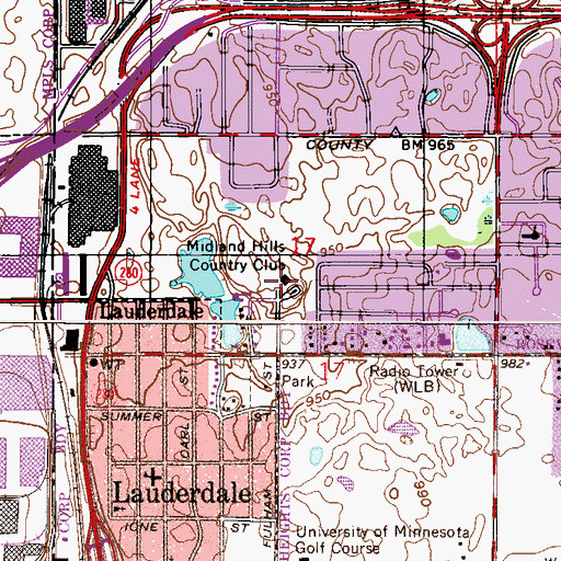 Topographic Map of Midland Hills Country Club, MN