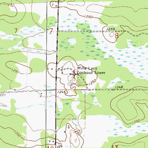 Topographic Map of Mille Lacs Lookout Tower, MN