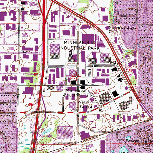 Topographic Map of Minneapolis Industrial Park, MN