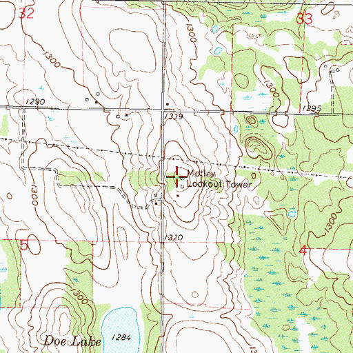 Topographic Map of Motley Lookout Tower, MN