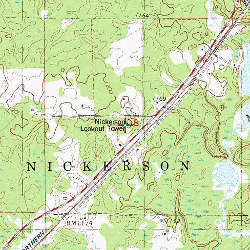Topographic Map of Nickerson Lookout Tower, MN