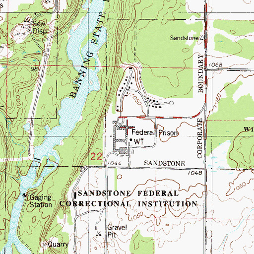 Topographic Map of Federal Correctional Institution Sandstone, MN