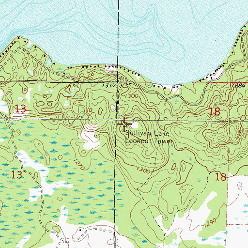 Topographic Map of Sullivan Lake Lookout Tower, MN