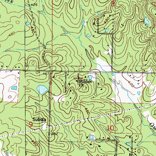 Topographic Map of Hilldale Church, AR